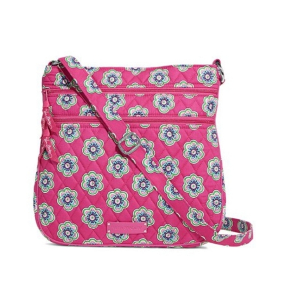Vera Bradley Handbags - Vera Bradley Pink Swirls Flowers Triple Zip Hipster Crossbody Bag - Retired Patt